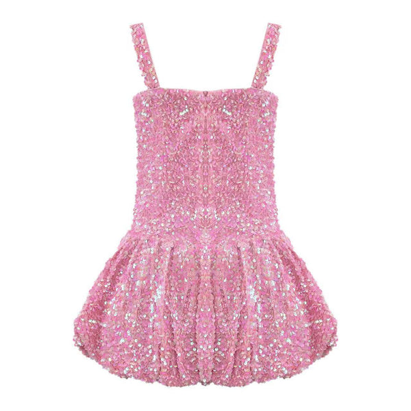 pink glitter dress with bow Pink Iridescent Sequin Back V Bow Girl Party Dress by AS498 Kids Dream