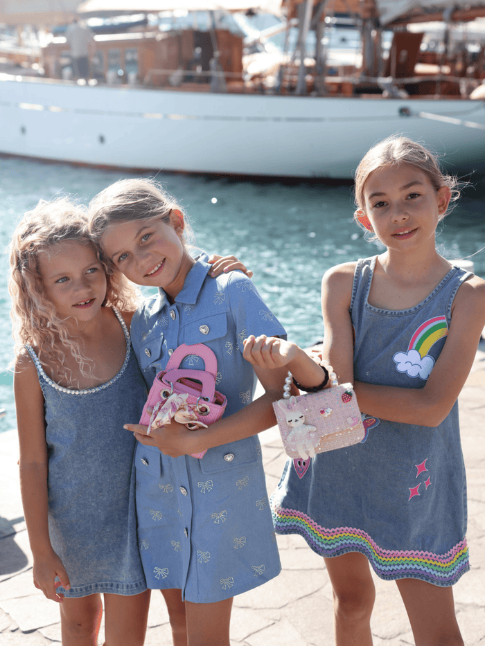 Lola + The Boys Shimmer Bows Denim Dress