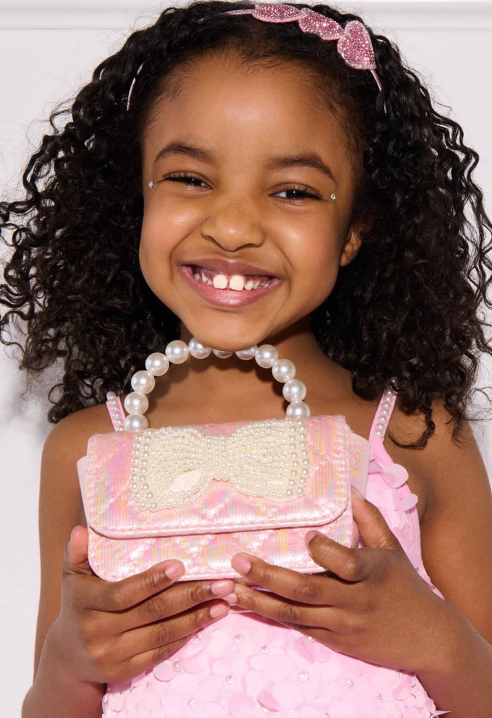 Lola + The Boys Shimmer Pearl Bow Purse Pink
