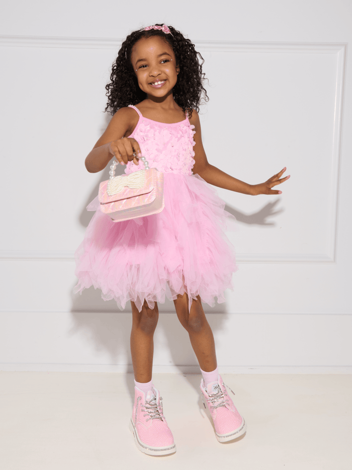 Lola + The Boys Shimmer Pearl Bow Purse Pink