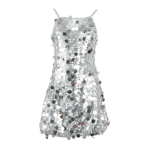 silver disc dress Lola + The Boys Silver Stardust Paillette Dress, 5