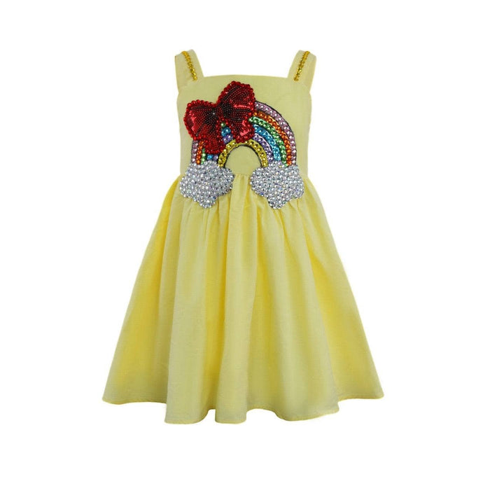 Lola + The Boys Sunny Rainbow Bow Gem Dress