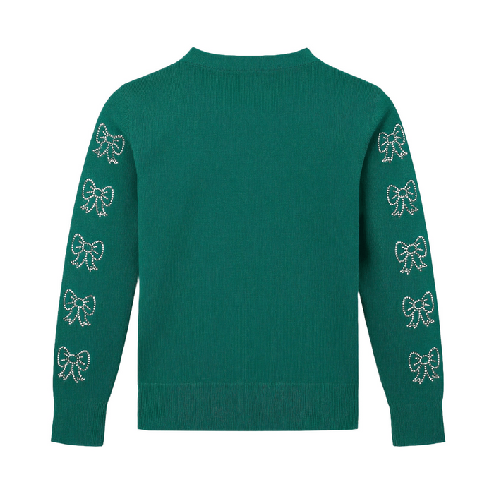 Lola + The Boys Sweaters & Sweatshirts Green Crystal Bow Sweater