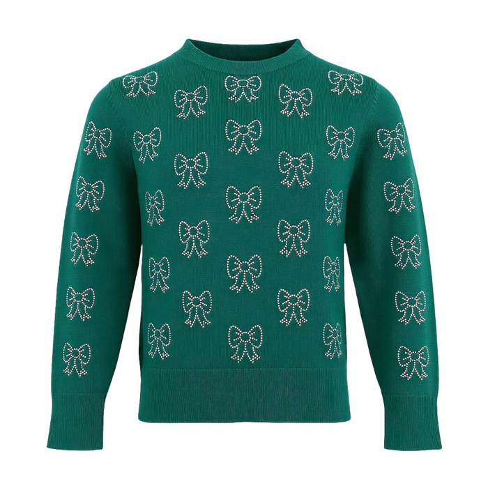 Lola + The Boys Sweaters & Sweatshirts Green Crystal Bow Sweater