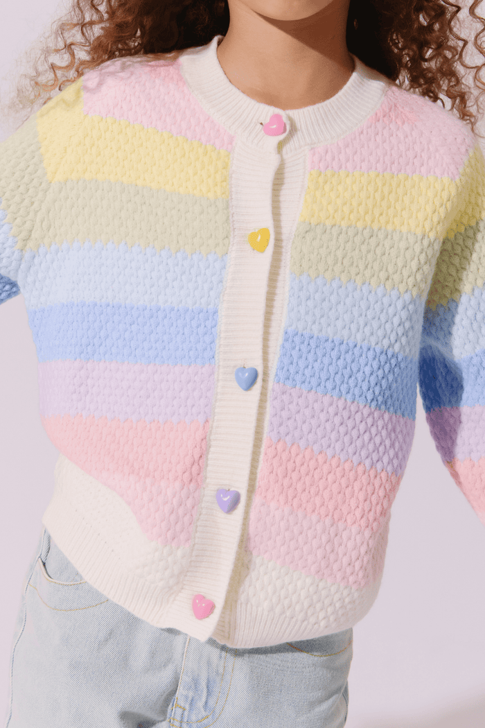 Lola + The Boys Sweaters & Sweatshirts Pastel Rainbow Knit Cardigan