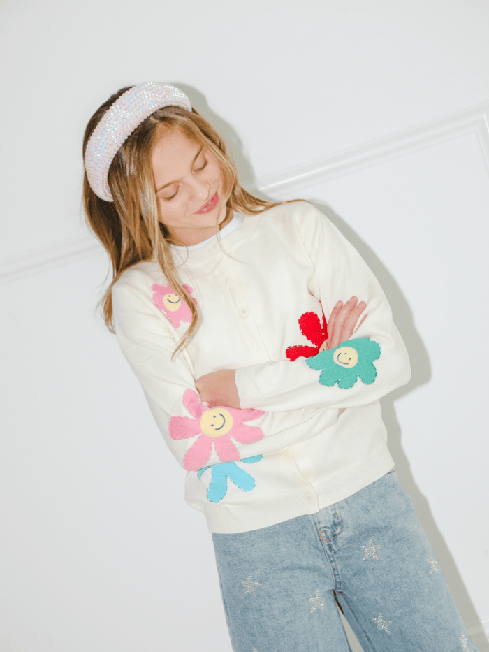 Lola + The Boys Sweaters & Sweatshirts Rainbow Daisy Cardigan