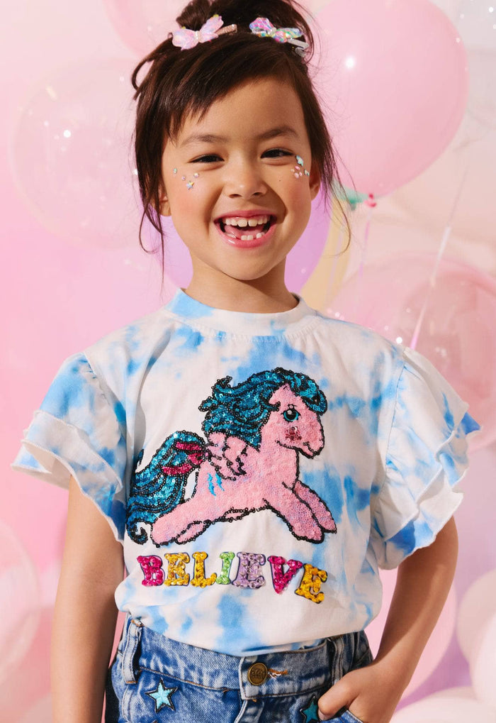 Lola + The Boys Tie Dye Believe Ruffle T-shirt
