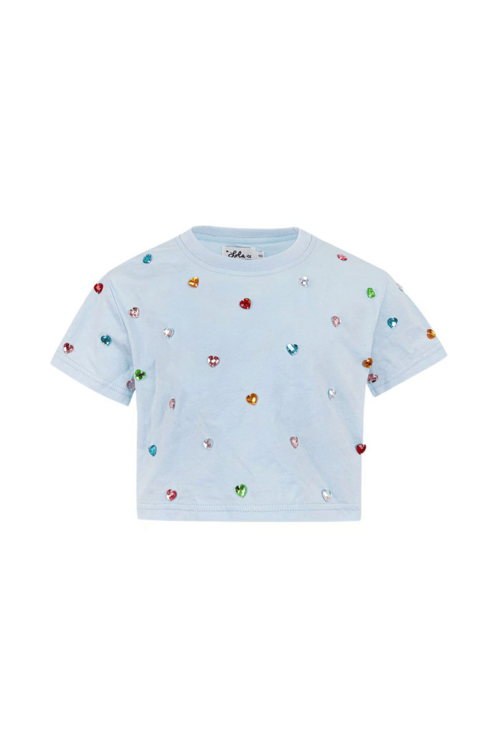 Lola + The Boys Tops 2 / Light blue Confetti Gem Crop T-shirt