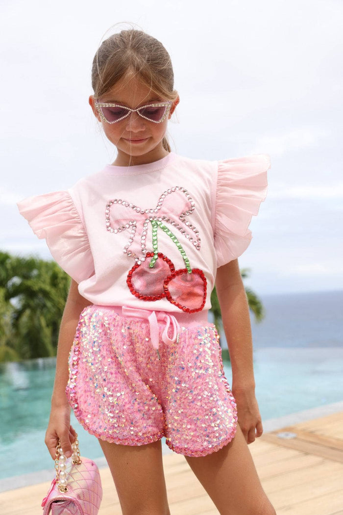 lola-new-arrival Tops Crystal Cherry Ruffle T-shirt