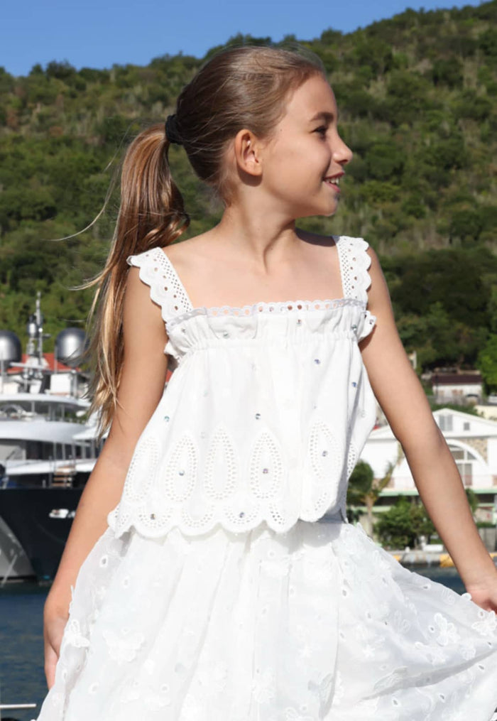 Lola + The Boys Tops Crystal Eyelet Top