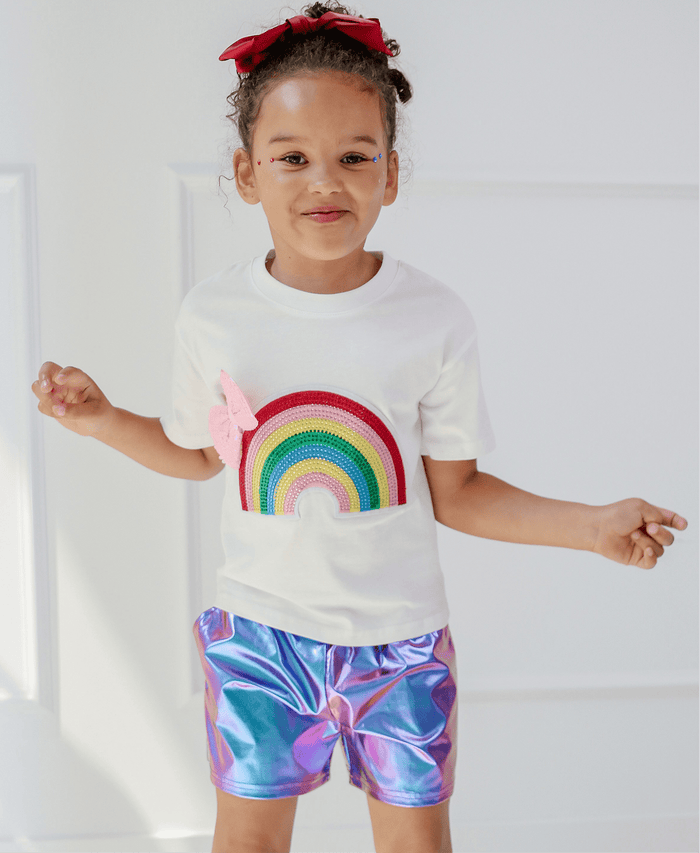lola-new-arrival Tops Crystal Rainbow Bow T-shirt