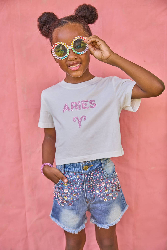 Lola + The Boys Tops Aries / 4 Crystal Zodiac Baby Tee