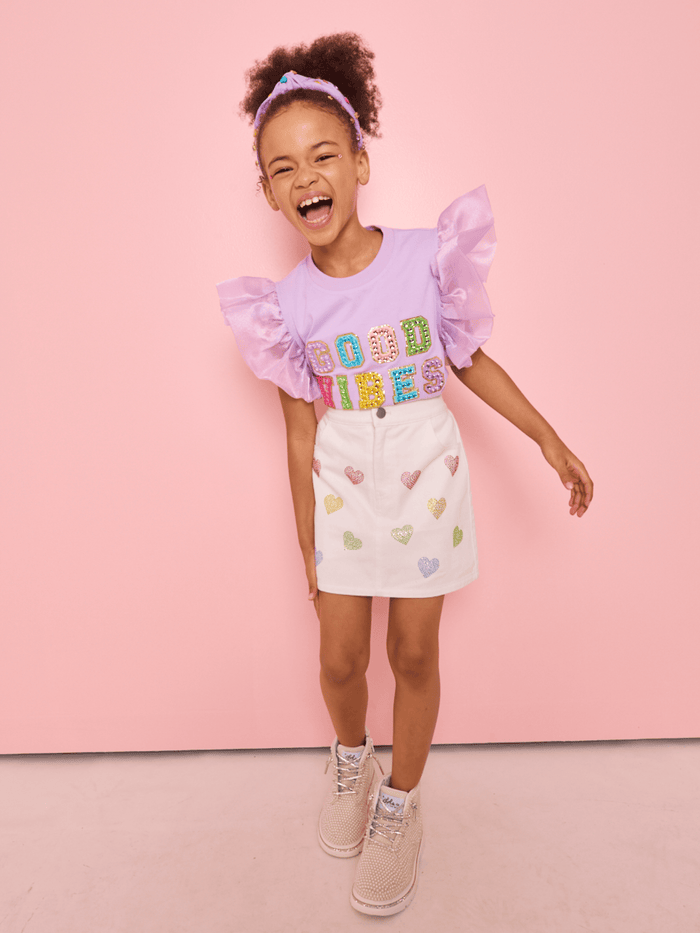 Lola + The Boys Tops Good Vibes Gem Ruffle Shirt