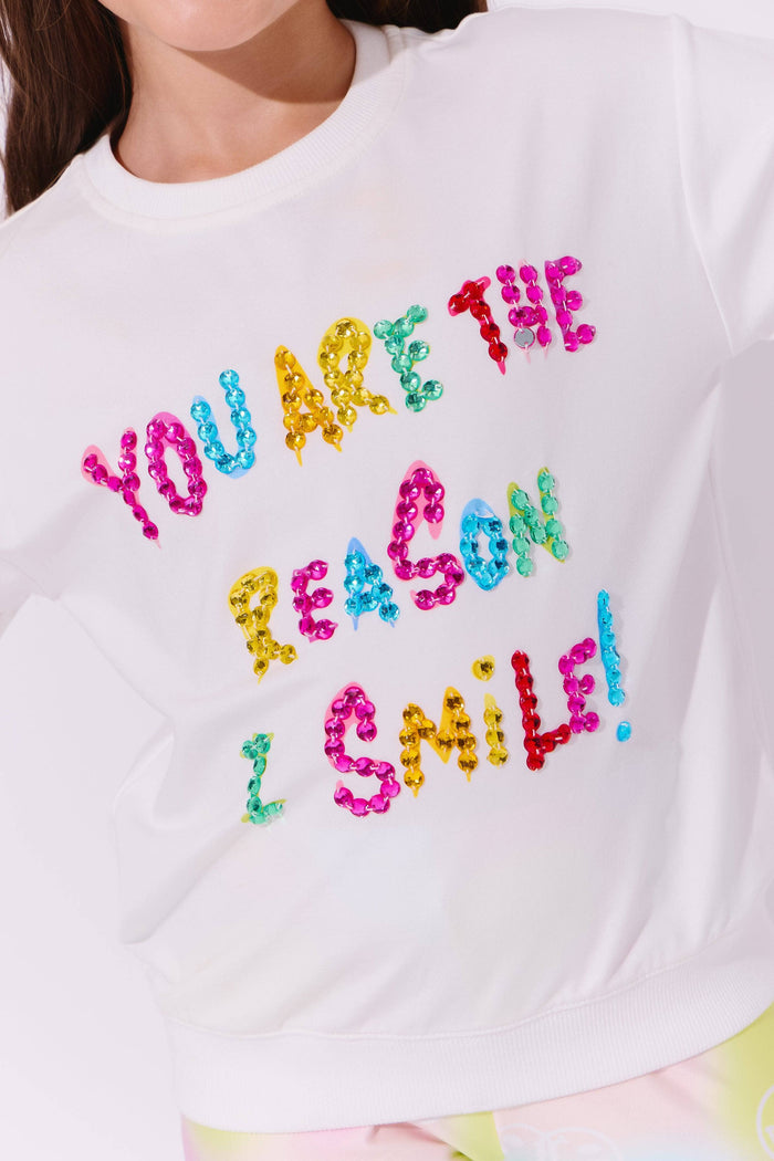 Lola + The Boys White You are The Reason I Smile Sweatshirt