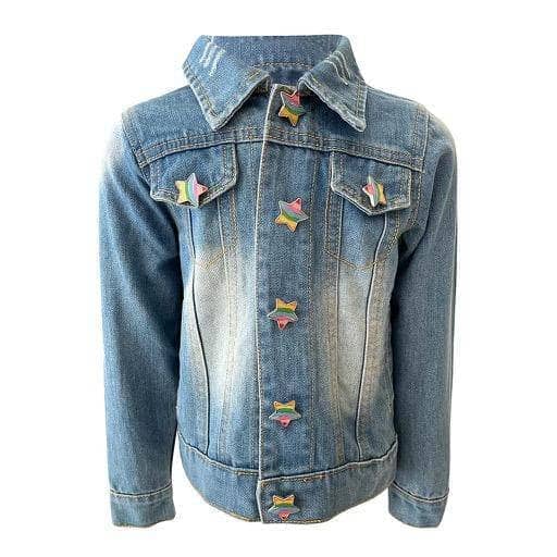 Lola + The Boys Sparkle Rainbow Heart Denim Jacket