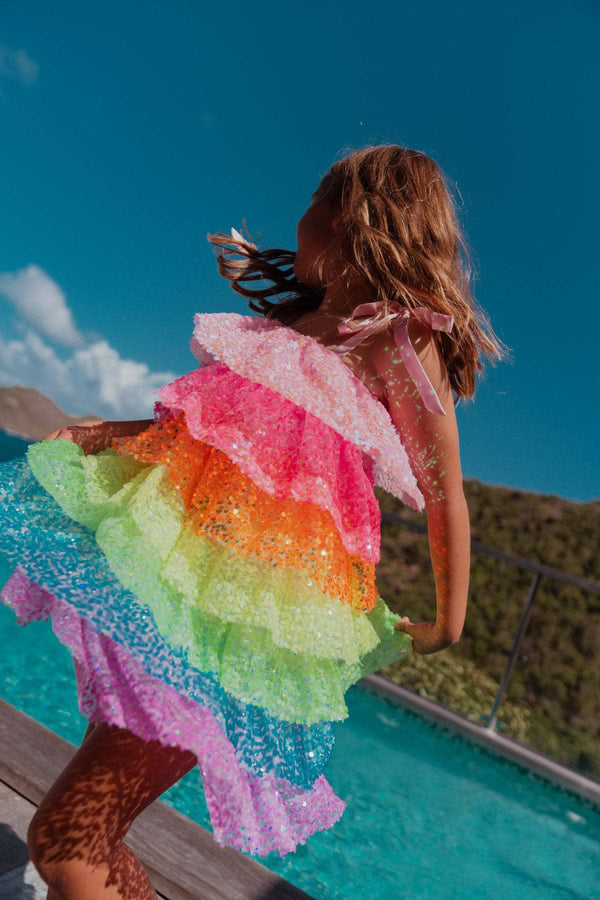 Lola and The Boys Neon Sequin Ruffle Dress 6 Lola and The Boys Neon Sequin Ruffle Dress 6