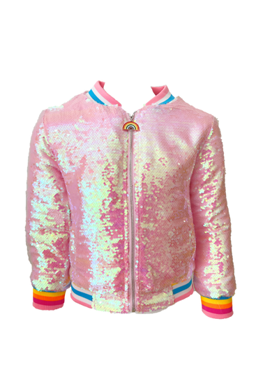Lola + The Boys Jackets & Bombers Powder Puff Pink Sequin Bomber