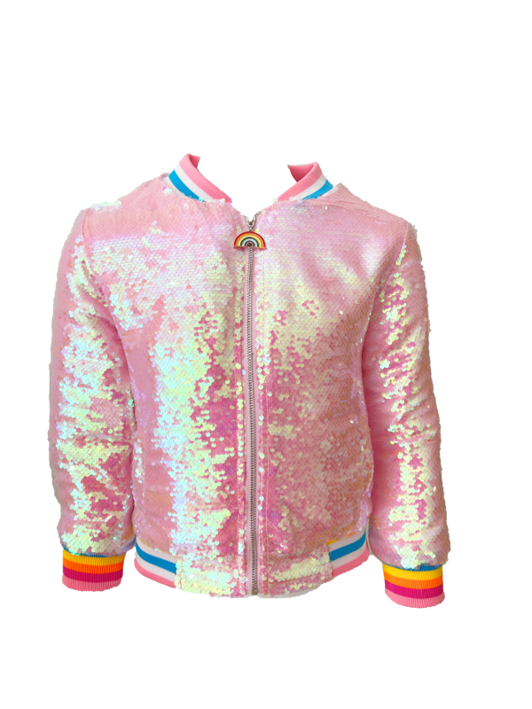 Lola + The Boys Jackets & Bombers Powder Puff Pink Sequin Bomber