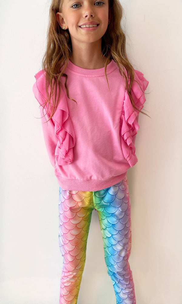 Kids Mermaid Halloween Leggings, Pink Mermaid Scale Leggings Kids, Childrens leggings, Scale Leggings, Little Mermaid top