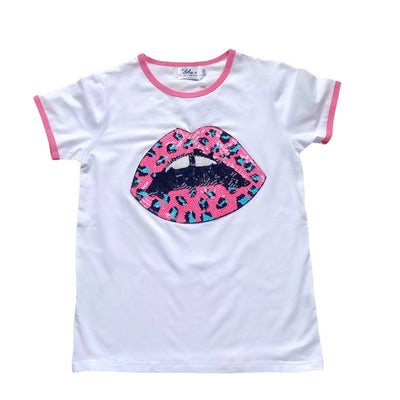 Lola + The Boys Panther lips ringer t shirt