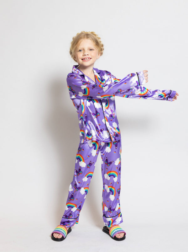 Lola + The Boys Rainbow Feather Trims Silky Pajamas, 2