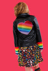 Lola + The Boys Rainbow Heart Stripe Moto Jacket