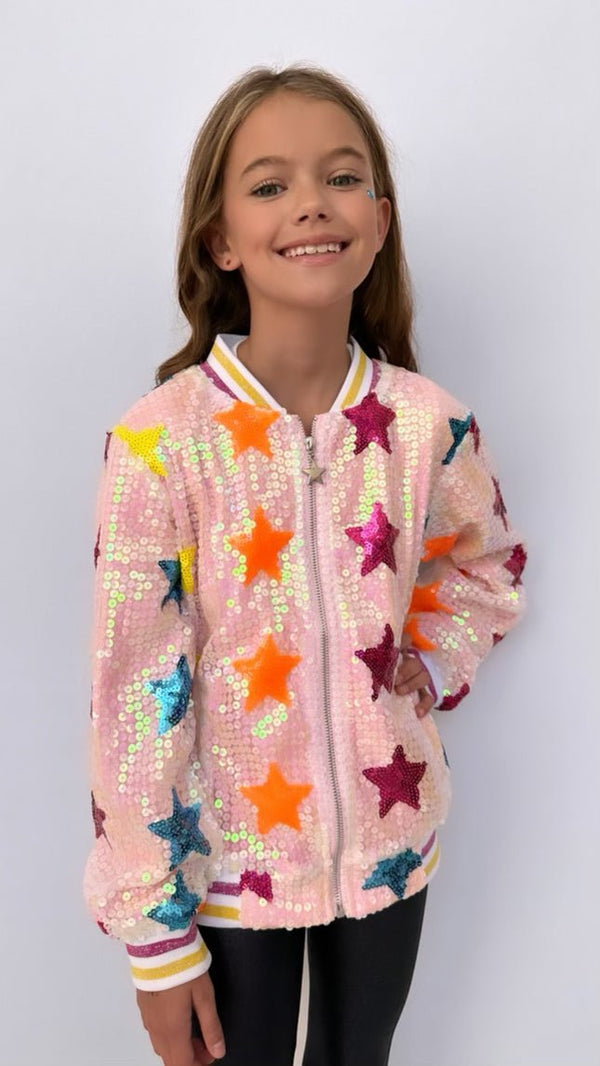 Lola + The Boys | Shooting Star Sequin Bomber Jacket, Multi (Multicolor, Size 10Y) | Maisonette