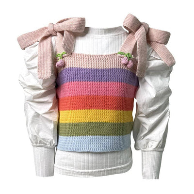 Lola + The Boys Top Rainbow Knit Layered Puff Top