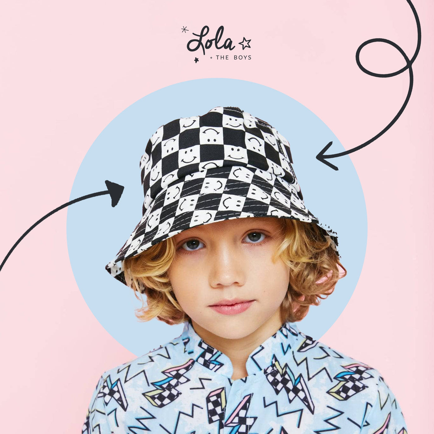 Summer hats for kids styled by Lola and the Boys with playful designs and sun protection