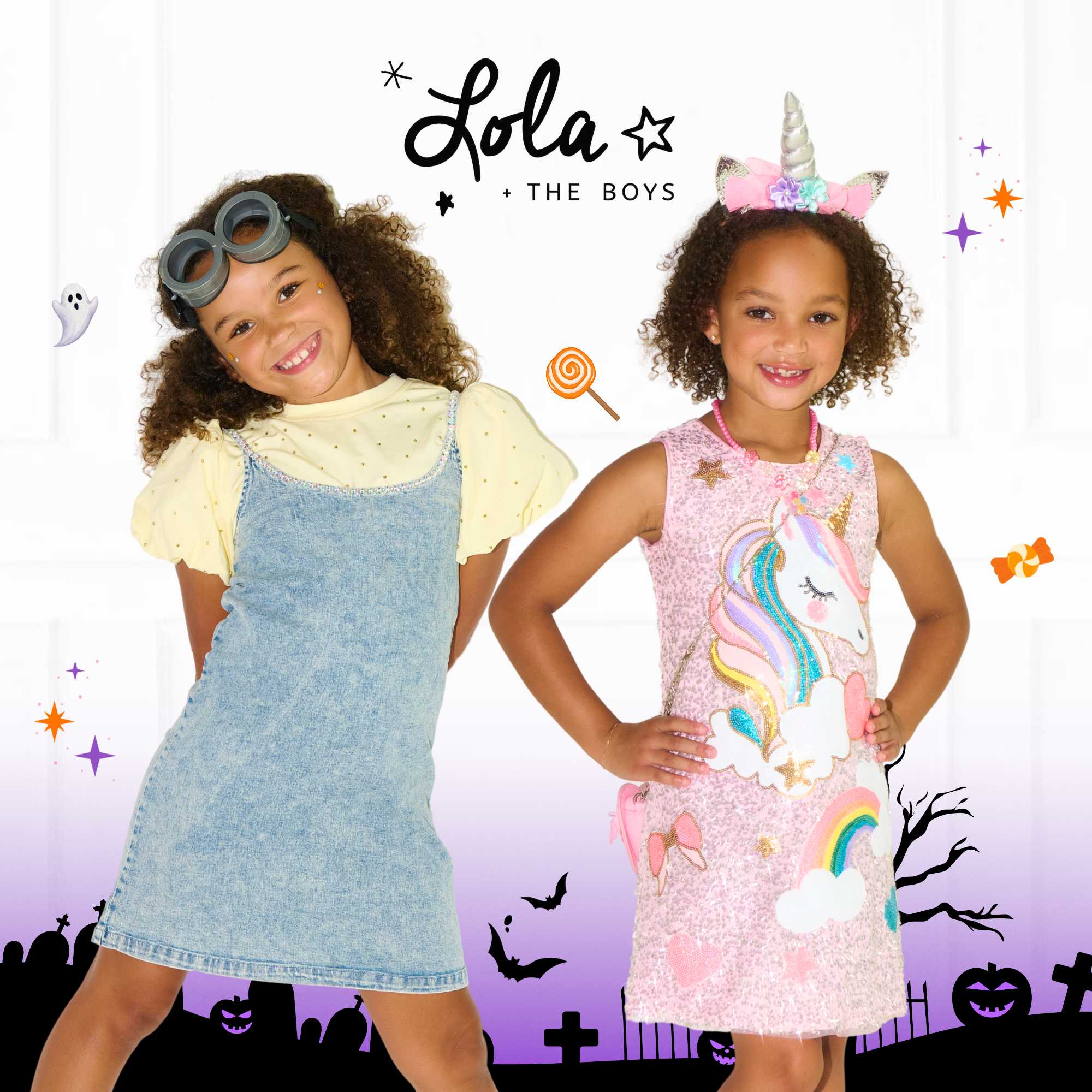 Kids wearing comfortable trick-or-treating clothes for kids on Halloween night