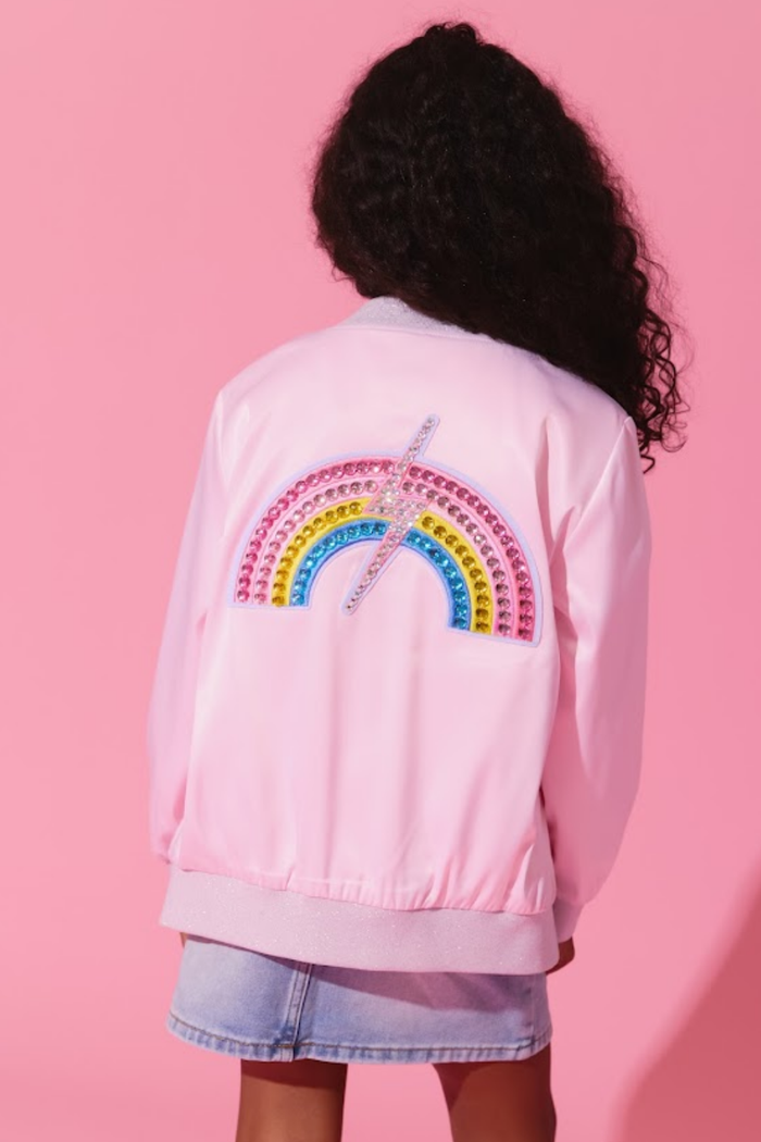 Rainbow Flash Satin Bomber