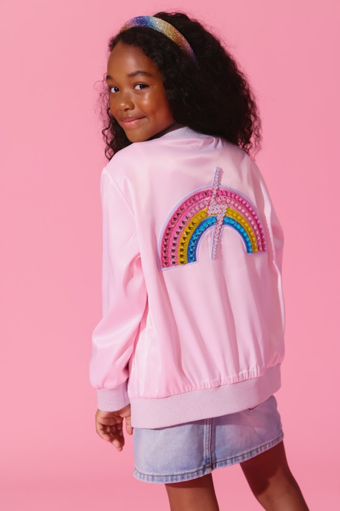 Rainbow Flash Satin Bomber