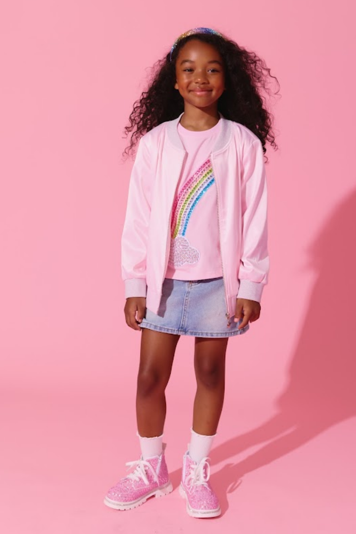 Rainbow Flash Satin Bomber