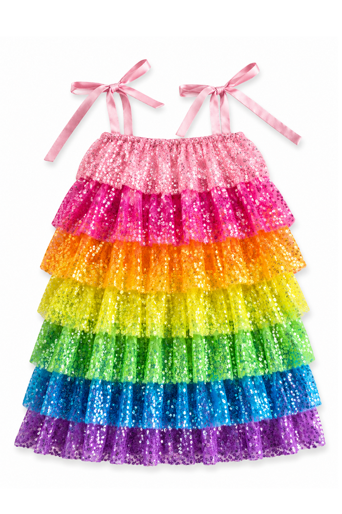 Neon Sequin Ruffle Dress