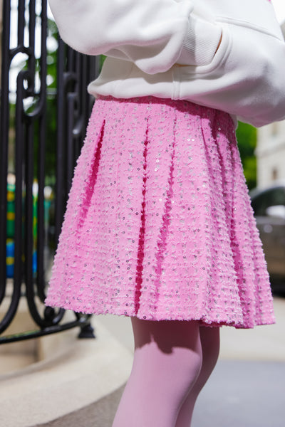 Pink Denim Sparkle Pleated Skirt