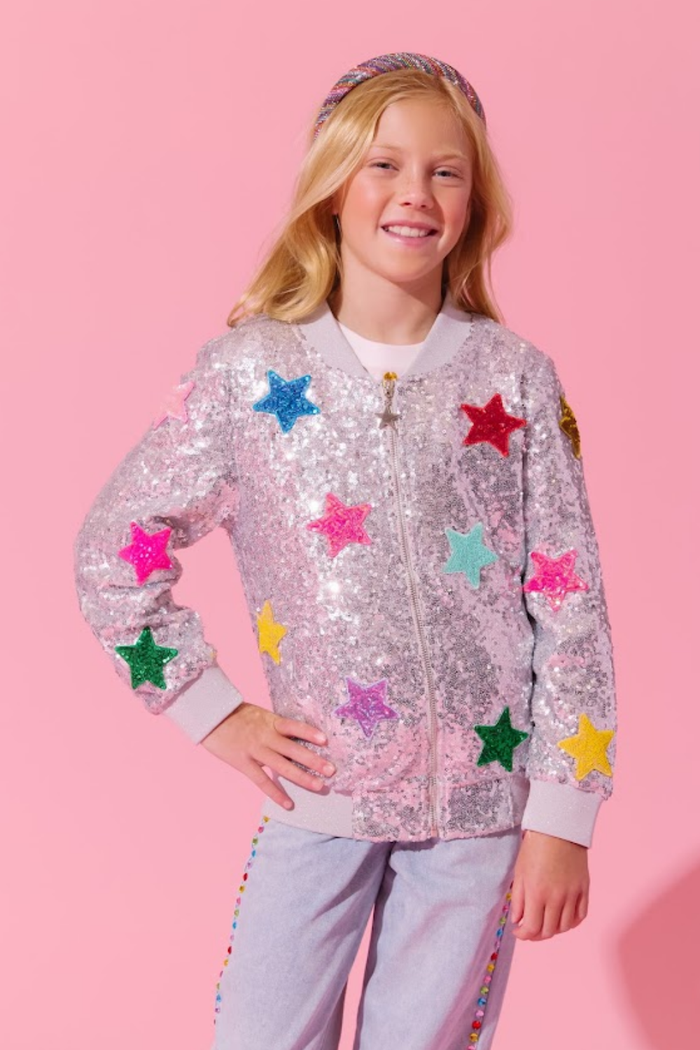 Sparkle Rainbow Star Sequin Bomber