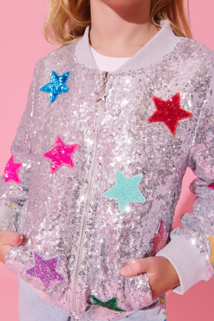 Sparkle Rainbow Star Sequin Bomber