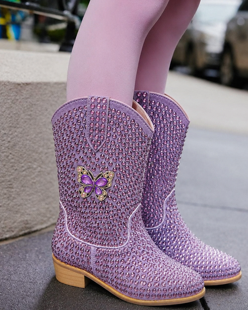 Lavender Crystal Butterfly Cowgirl Boots