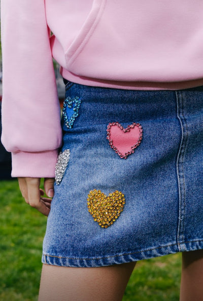 Women's Sparkle Heart Denim Skirt