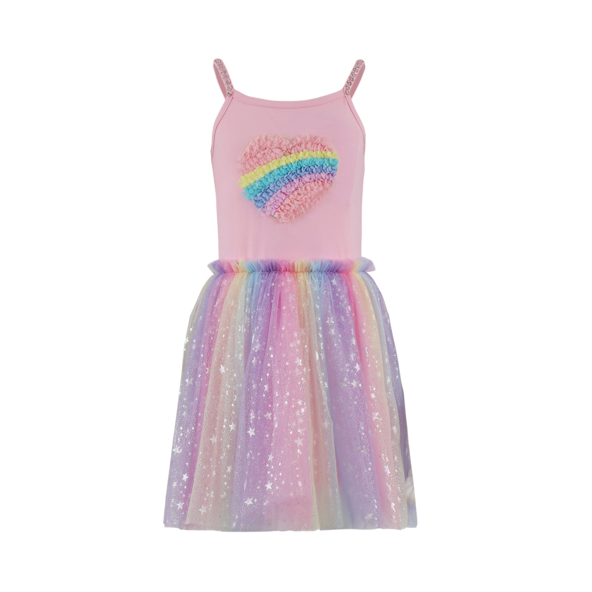 Lola + The Boys 2 3D Rainbow Heart Shimmer Dress