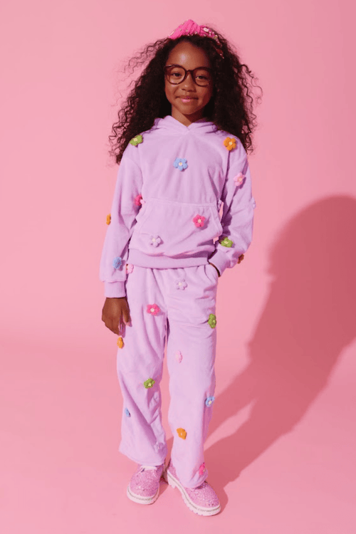 Lola + The Boys Sets 2 3D Rainbow Daisy Velour Set