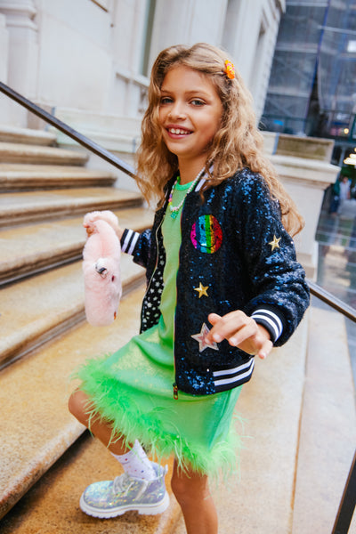 Rainbow Emoji Sequin Bomber