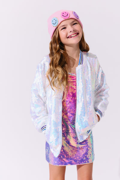 Iridescent Star Sequin Bomber