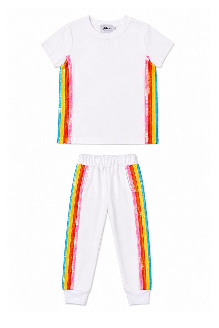 White Rainbow Sequin Jogger Set