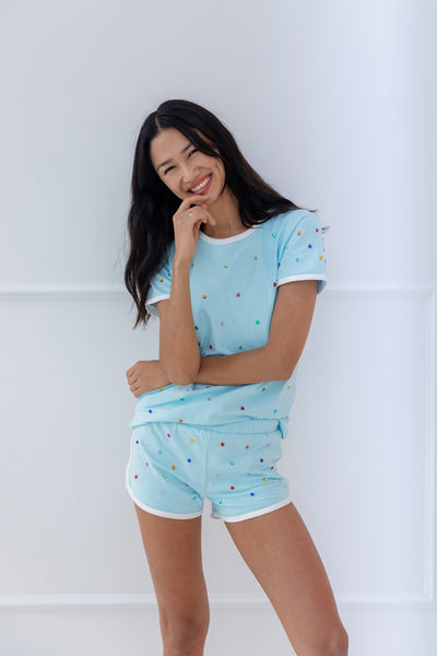 Women’s Baby Blue Rainbow Gem Short Set