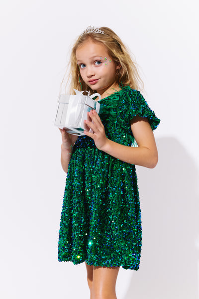 Emerald Shimmer Party Dress