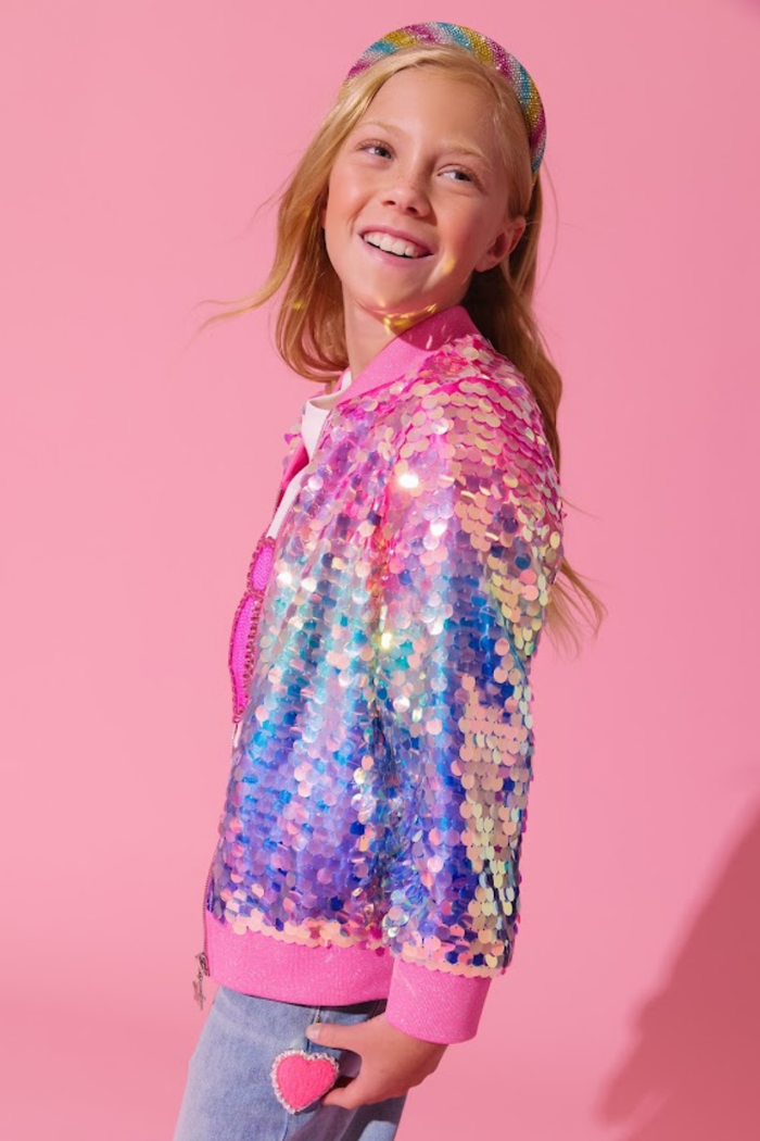 Holographic Rainbow Paillette Bomber