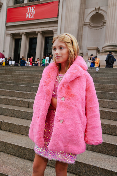 Pink fur coat long online