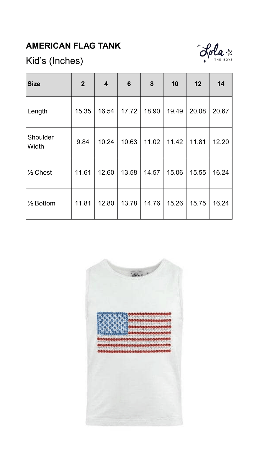 Size Chart Mobile