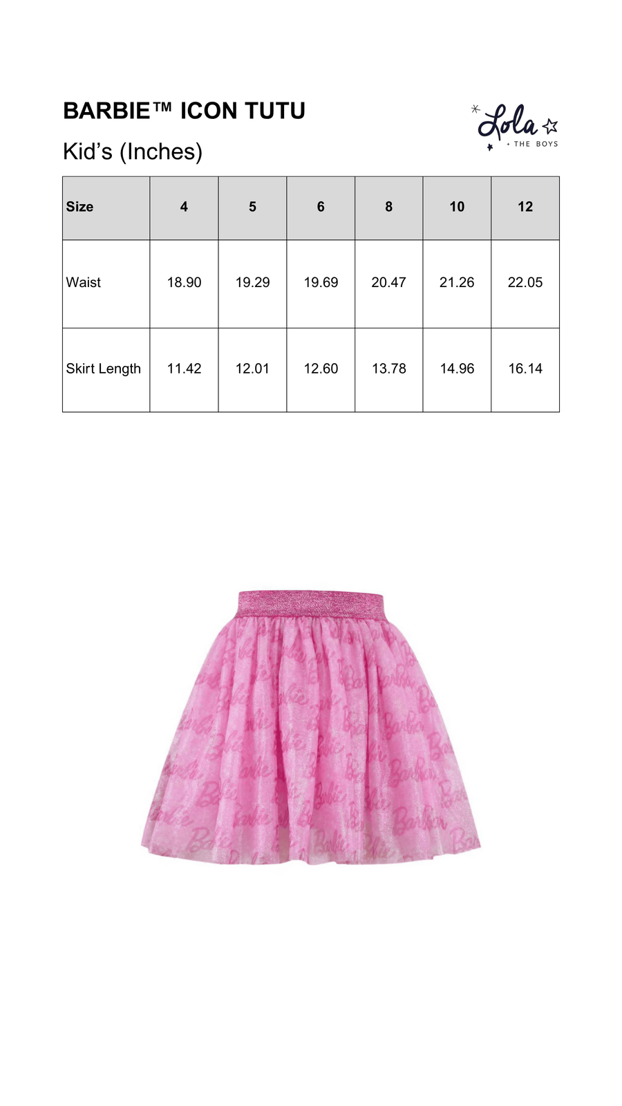 Size Chart Mobile